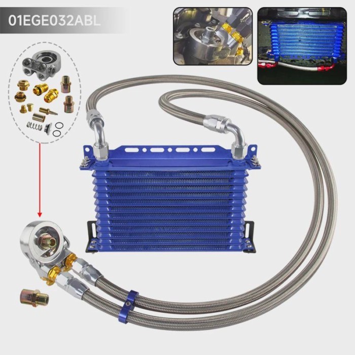 Blue/ Black 13 Row Engine Oil Filter Adapter Kit Trust Oil Cooler w/ Thermostat 80 Deg / 170 F