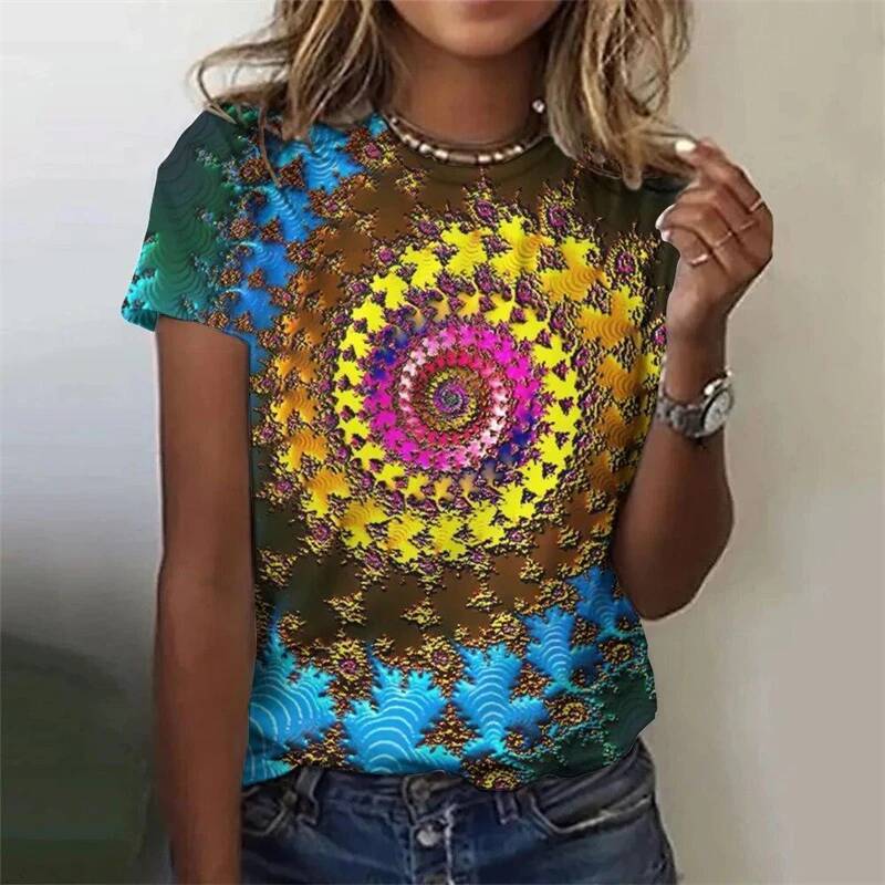เสื้อสวมหัวลายพิมพ์ 3D Vortex สไตล์ Y2K พร้อมคอrewneck เสื้อยืดแขนสั้นไซส์ใหญ่ สำหรับผู้หญิง