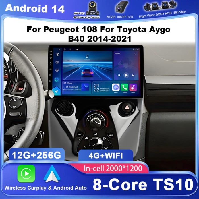 Android For Peugeot 108 For Toyota Aygo B40 2014-2021 Car Radio Multimidia Player GPS Navigation 4G