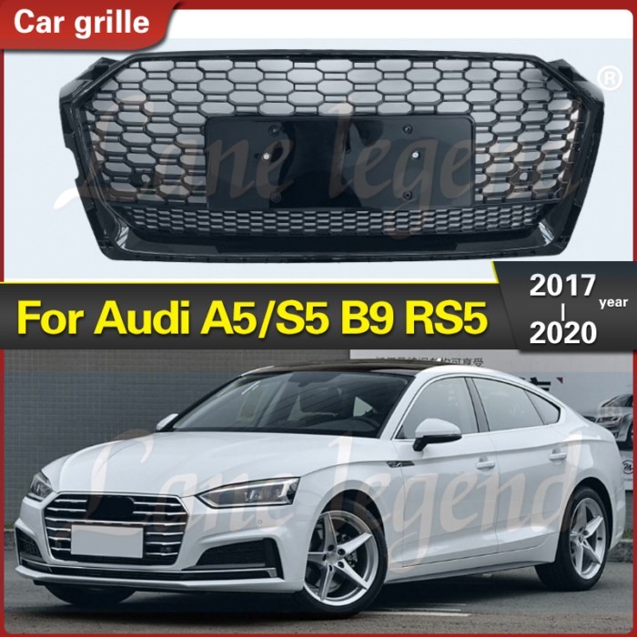 For Audi A5/S5 B9 2017-2020 Racing Grills for RS5 Style Front Sport Hex Mesh Honeycomb Hood Grill B