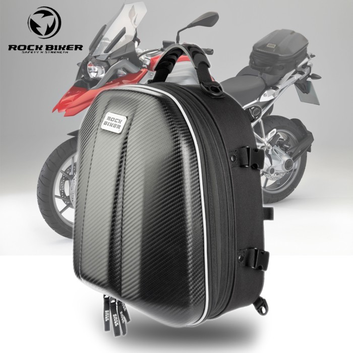ROCK BIKER EVA Shell Waterproof Motorcycle Tail Bag Carbon Fiber Durable Motorbike Rear Seat Bag Mo