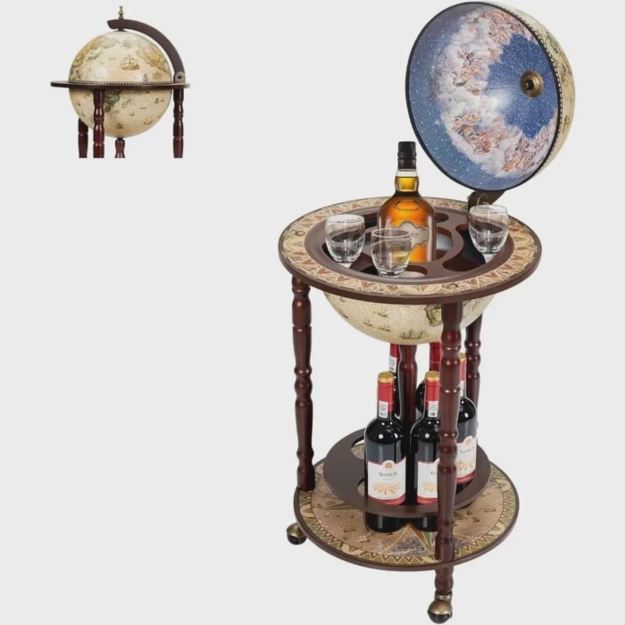 Wood Globe Bar Liquor Cabinet, 16th Century Italian Replica Bar Stand for Liquor, Wine, Stemware, V