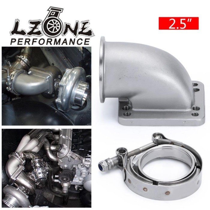 LZONE - 2.5"; Vband 90 Degree Cast Turbo Elbow Adapter Flange 304 Stainless Steel   Clamp For T3 T4
