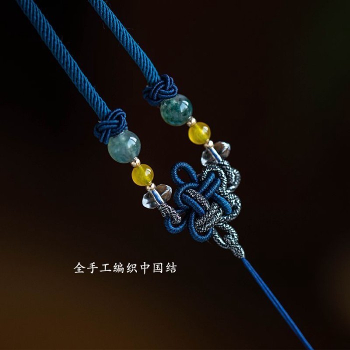 สร้อยคอ ทําด้วยมือระดับไฮเอนด์สร้อยคอเชือกสร้อยคอเชือกจี้หยกจี้ความปลอดภัยหัวเข็มขัดหยกทองวรรณกรรมจี