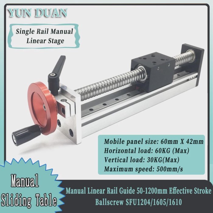 Manual Sliding Table 50~1200MM Effective Stroke Ballscrew SFU1204/1605/1610 XYZ Axis CNC Single Lin