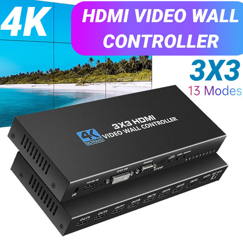 3X3 Video Wall Controller 4K HDMI DVI TV Wall Controller โปรเซสเซอร์ 3x3 2x3 2x4 4x2 LCD 9 หน้าจอ Sp