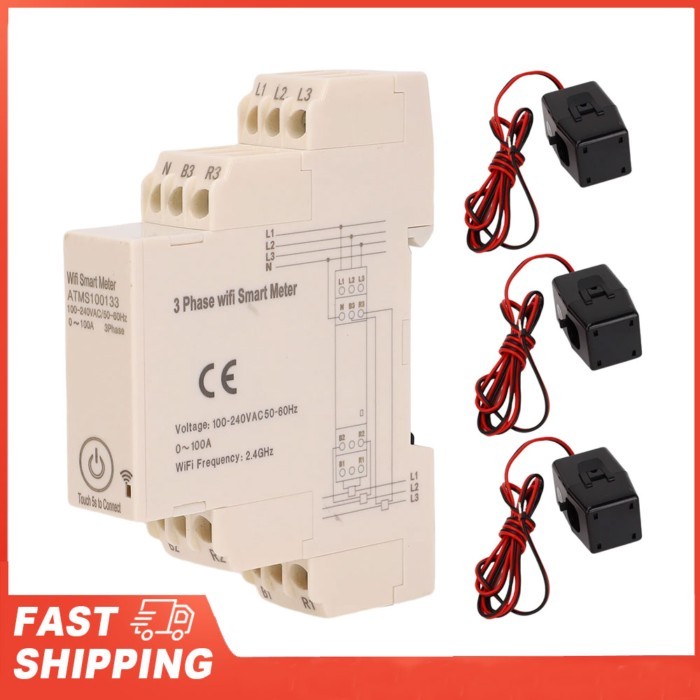 Smart Electricity Meter 3 Phase WiFi Energy Meter DIN Rail Installation Remote Control with 3 Curre