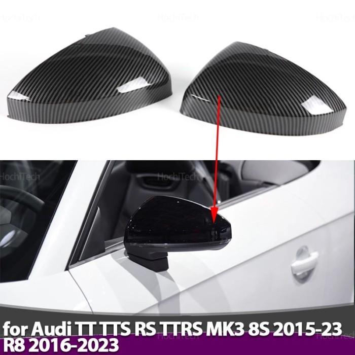 Carbon Fiber Pattern Black Side Mirror cover Caps Replacement for Audi TT TTS RS TTRS MK3 8S 2015-2