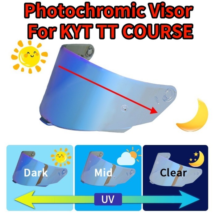 Photochromic Visor Lenses for KYT TT COURSE Sunscreen TTC Helmets Accessories BLUE RED
