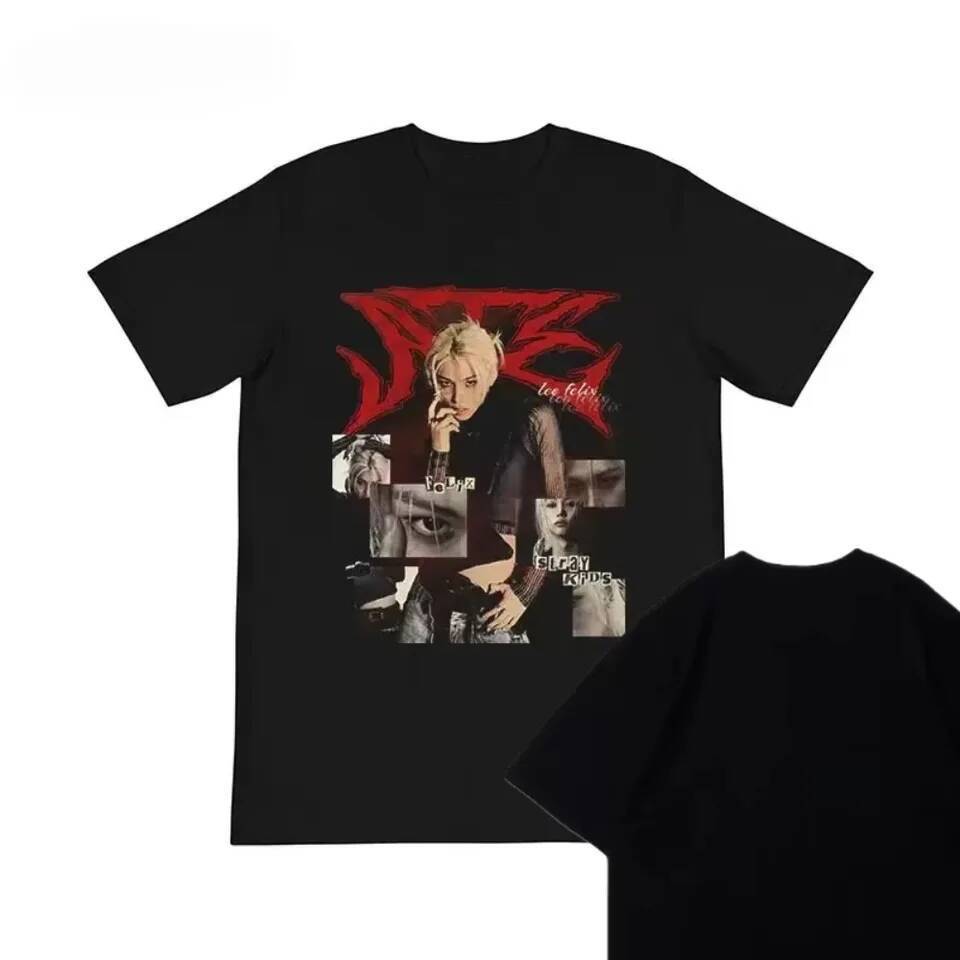 เสื้อยืดแขนสั้น Felix Li Longfu Stray Kids สไตล์สตรีตแวร์ ผ้าฝ้ายสำหรับผู้ชายและผู้หญิง ทรงหลวม เหมาะกับฤดูร้อน