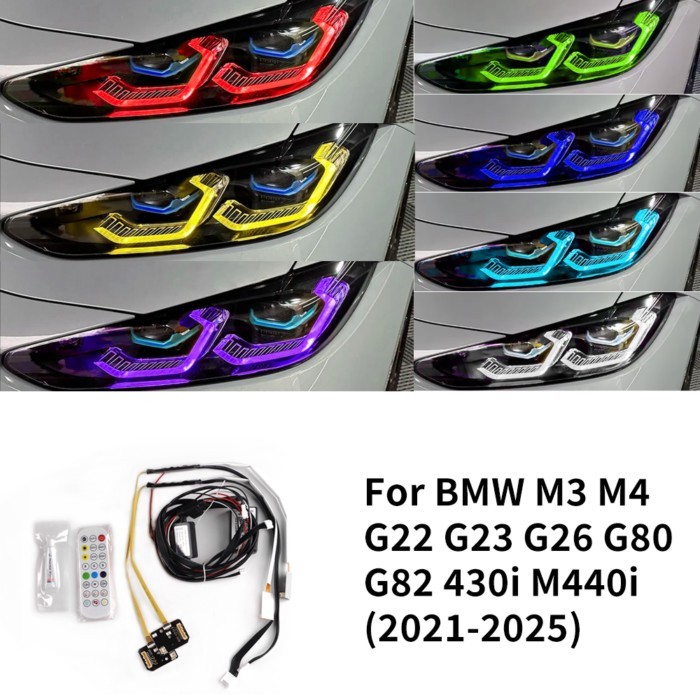 For 2021-2025 BMW M3 M4 G22 G23 G26 G80 G82 430i M440i RGB Yellow Blue Red DRL LED Unit Laser Headl