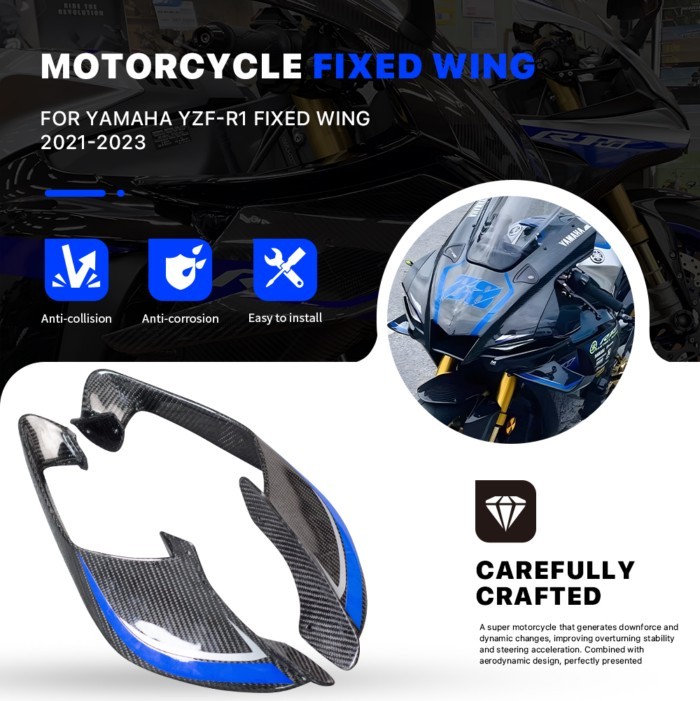 Carbon Fiber Motorcycle Fixed Wing Spoiler For YAMAHA YZF-R1 YZFR1 YZF R1 2020-2024 Side Wing ailer