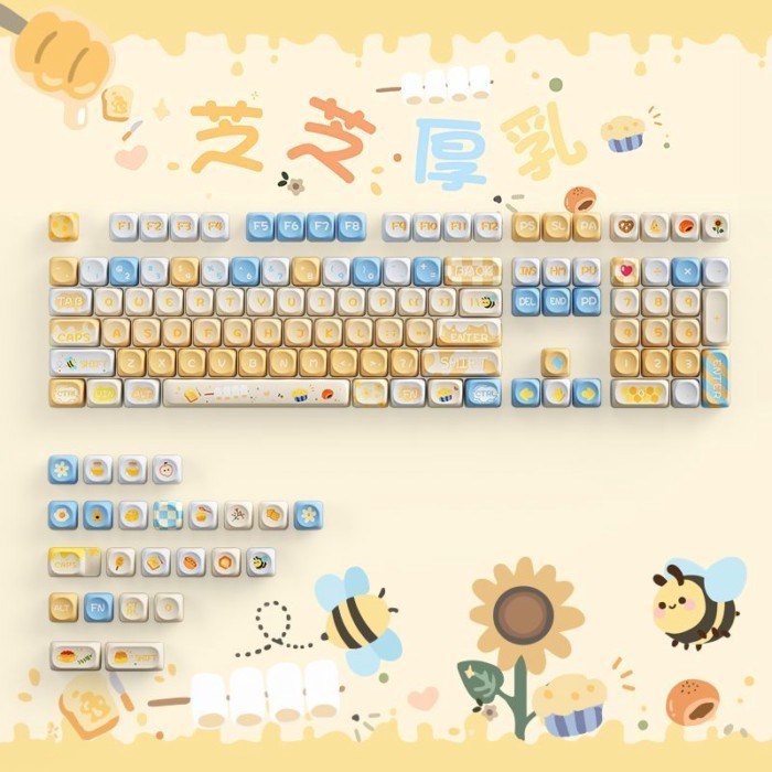 Original Keycaps Candy Planet Theme PBT ระเหิดความสูง MDA คีย์บอร์ดน่ารัก 68 ชุด Keycaps