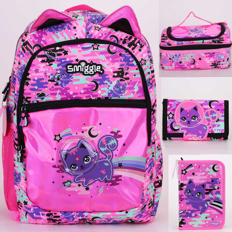 C Smiggle Australia Elementary School Student Pink Cat Load Reduction Backpack Princess Dual-Should