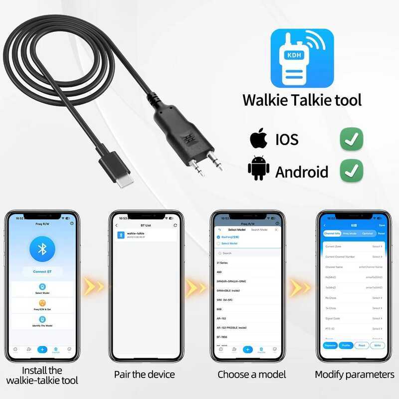 ▥ Walkie Talkie Wireless Phone APP Programming Cable For  UV 5Rh Uv-5R Mini Bf-88