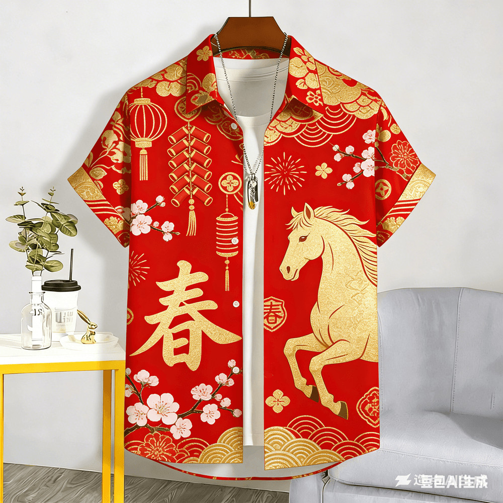 เสื้อเชิ๊ตสั้นแขนสำหรับผู้ชาย เหมาะสมสวมใส่ในเทศกาลตรุษจีน หรือใช้งานประจำวันในฤดูร้อน - รูปที่ 2