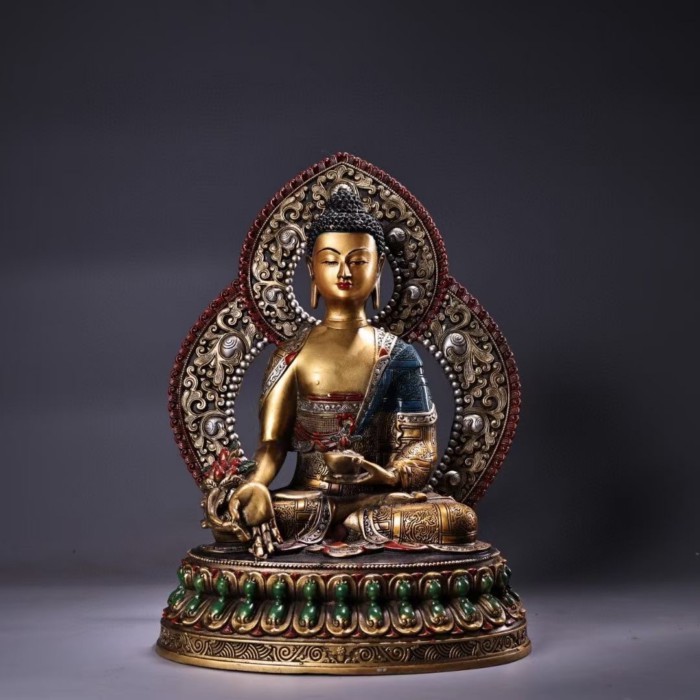 Treasures Old Collection Xizang Collection Handicraft High relief Carving Color Painting Gold Tibet