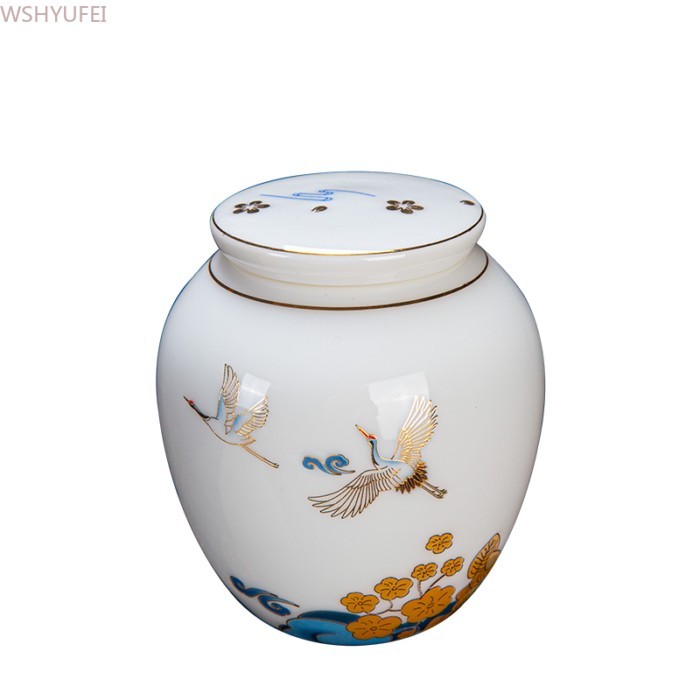 Ceramic Sheep Fat Jade White Porcelain Tea Jar/Small Gold Plated Storage Jar Tea Box for Tea Bags O