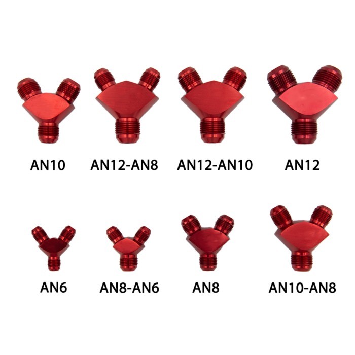 RED AN6 AN8 AN10 AN12 Aluminum Y Block Adapter Fittings Adaptor Y Type Oil Pipe Joint