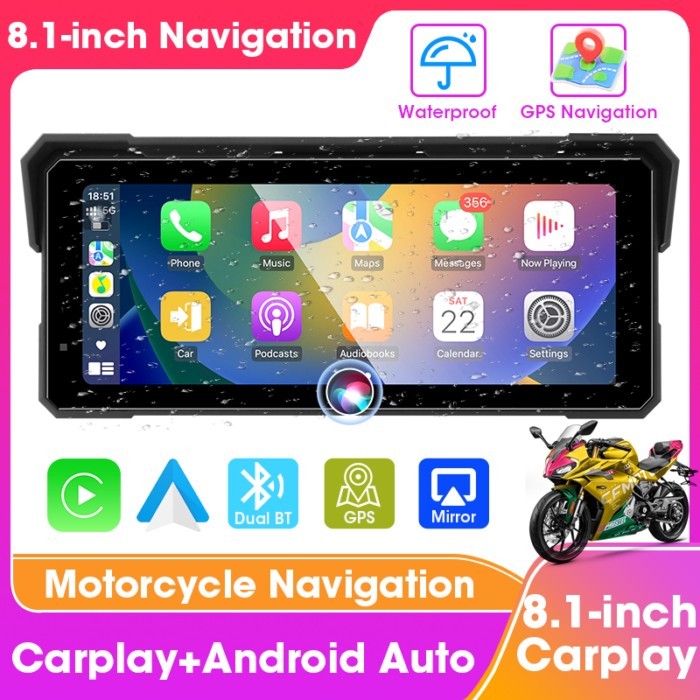 7/8.1 inch Wireless Carplay & Android Auto Motorcycle Multimedia Player Navigation GPS Waterproof T