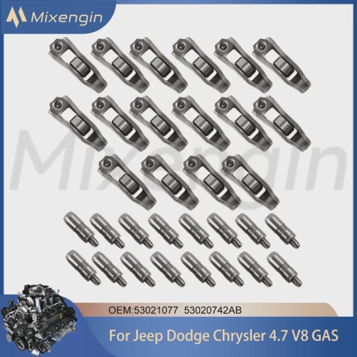 16Pcs Engine Valve lifter Rocker arm Kit For 4.7L V8 GAS SOHC Jeep Commander Grand Cherokee Dodge D