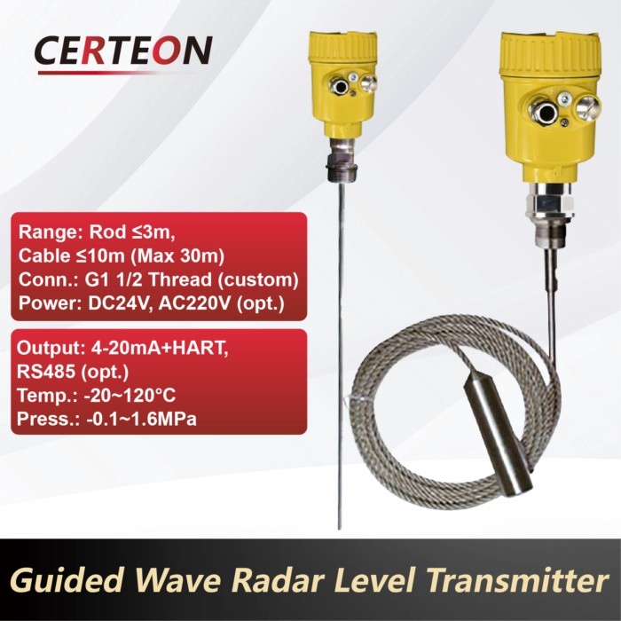 High Frequency 26GHz Radar Level Sensor Explosion Proof 4-20mA Guided Wave Transmitter Rod Cable Th