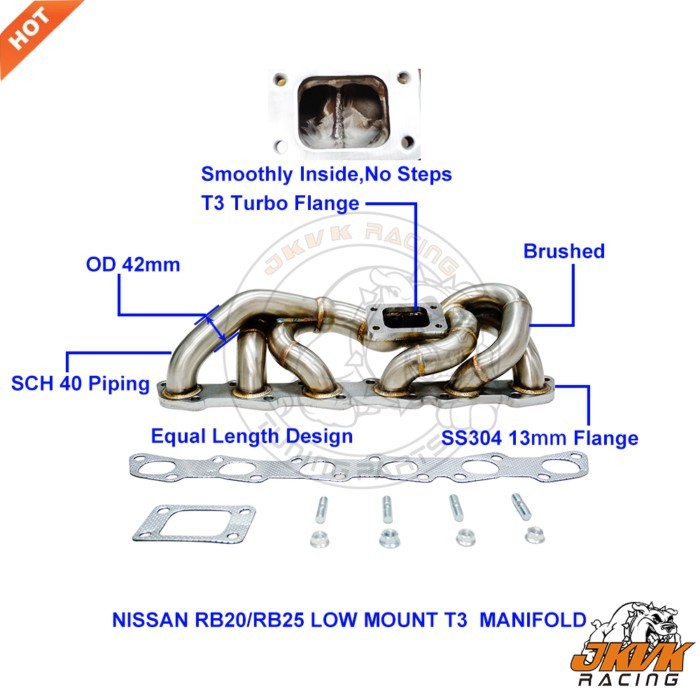 JKVK RACING Skyline R32 R33  R34 RB20 RB25 RB20DET RB25DET Low Mount T3 Turbo Header Exhaust Manifo