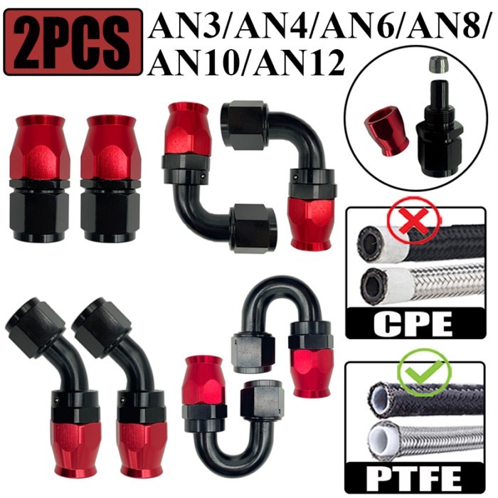 2X 3AN 4AN 6AN 8AN 10AN 12AN PTFE Oil Fuel Line Hose Swivel End Fittings Adapter Cooling Pipe Conne