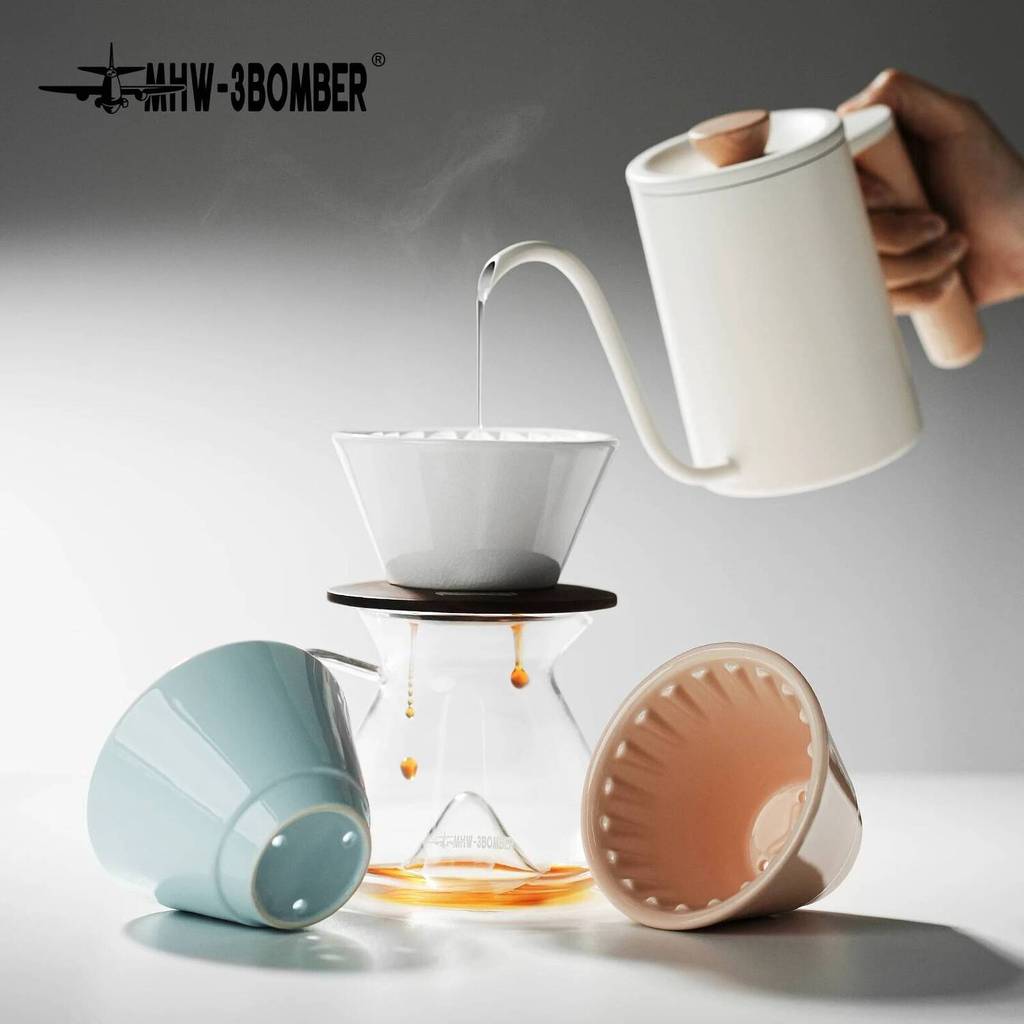 MHW-3BOMBER Meteor Dripper 1-2 ถ้วย Pour Over Coffee Dripper พร้อมฐานไม้เซรามิคกาแฟ Dripper สําหรับ 