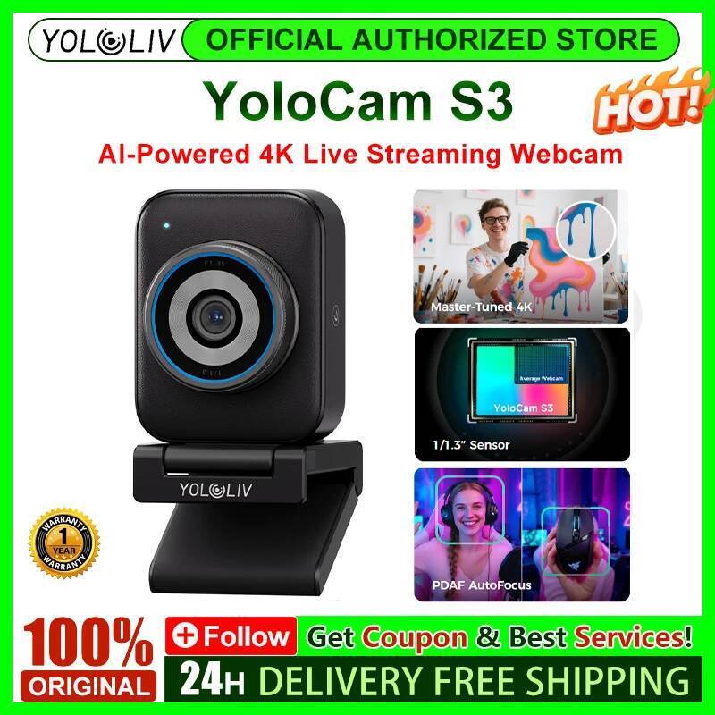 YOLOLIV YoloCam S3 AI-Powered 4K Live Streaming Webcam, เซ็นเซอร์ CMOS ขนาดใหญ่ 1/1.3", รองรับ HDR, 