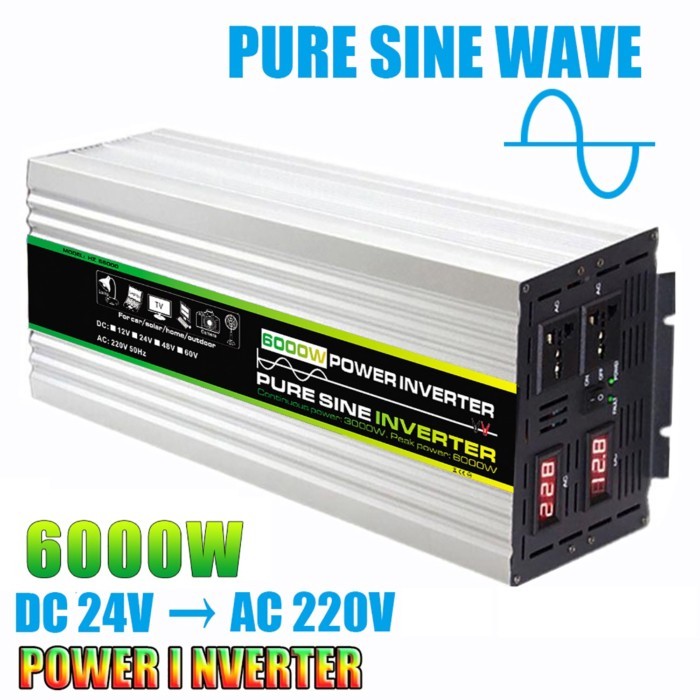 Pure Sine Wave Power Inverter 6000W 12V 24V 60V to 220V 50Hz Voltage Transformer Car Home Converter