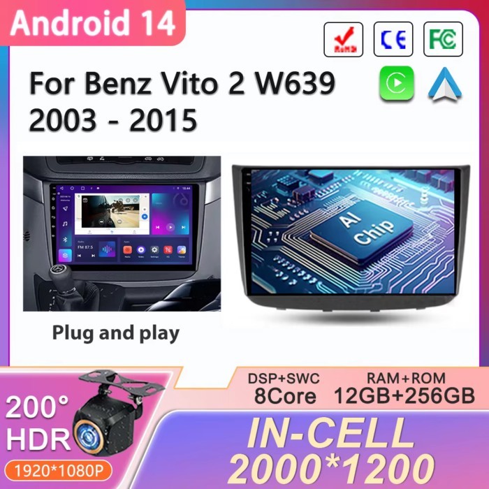 Android 14 For Benz Vito 2 Viano 2 W639 2003-2015 2K QLED Android Car Radio Multimedia Video Player