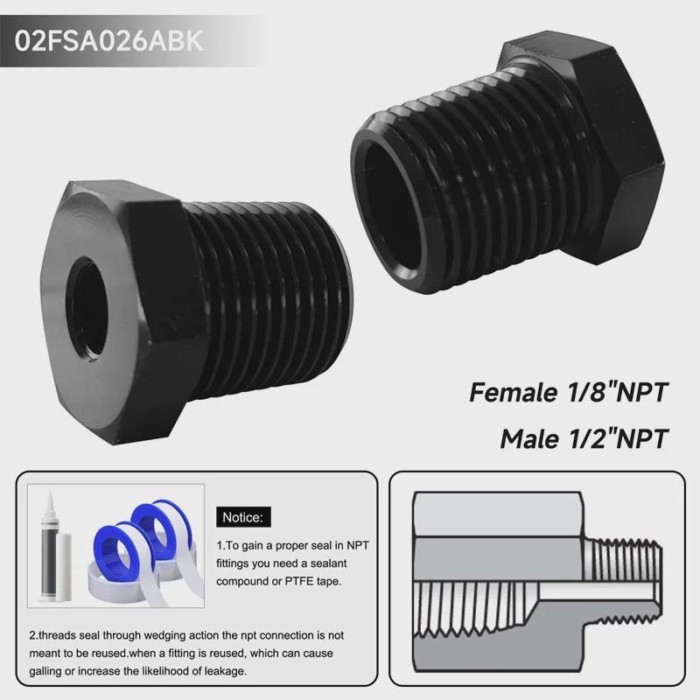 2pcs  NPT Thread Reducer Hex Bushing Pipe Fitting Alloy