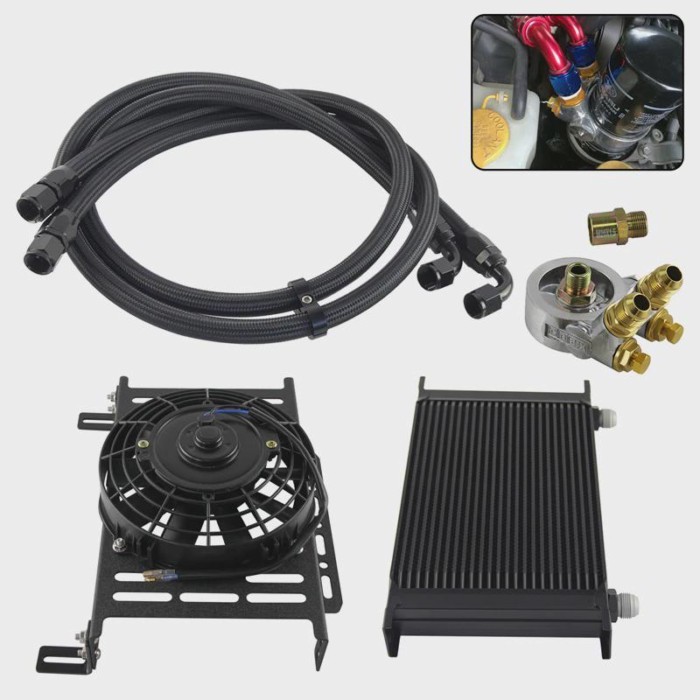 Mounting Bracket Kit 10AN 7/8"-14 UNF + 7" Electric Fan Kit with New Type Black/Silver Oil Cooler U