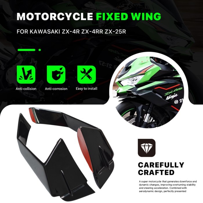 Motorcycle Front Aerodynamic Side Winglet Fixed Wing Spoiler For Kawasaki ZX-4R ZX4R ZX-4RR ZX4RR Z