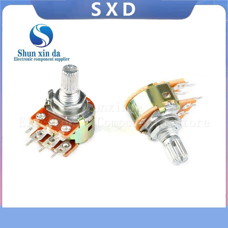 5PCS WH148 3P 6pin 5K 10K 50K Linear Potentiometer B1K B2K B5K B10K L15mm Shaft พร้อมถั่วและเครื่องซ