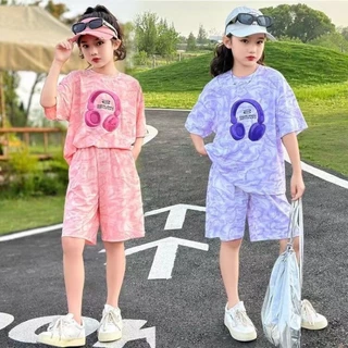 Akaki🌼 ชุดกีฬาฤดูร้อนสำหรับเด็กผู้หญิงปี 2026 สไตล์ใหม่เสื้อลำลองแขนสั้นและกางเกงขาสั้นเด็กขนาดกลา