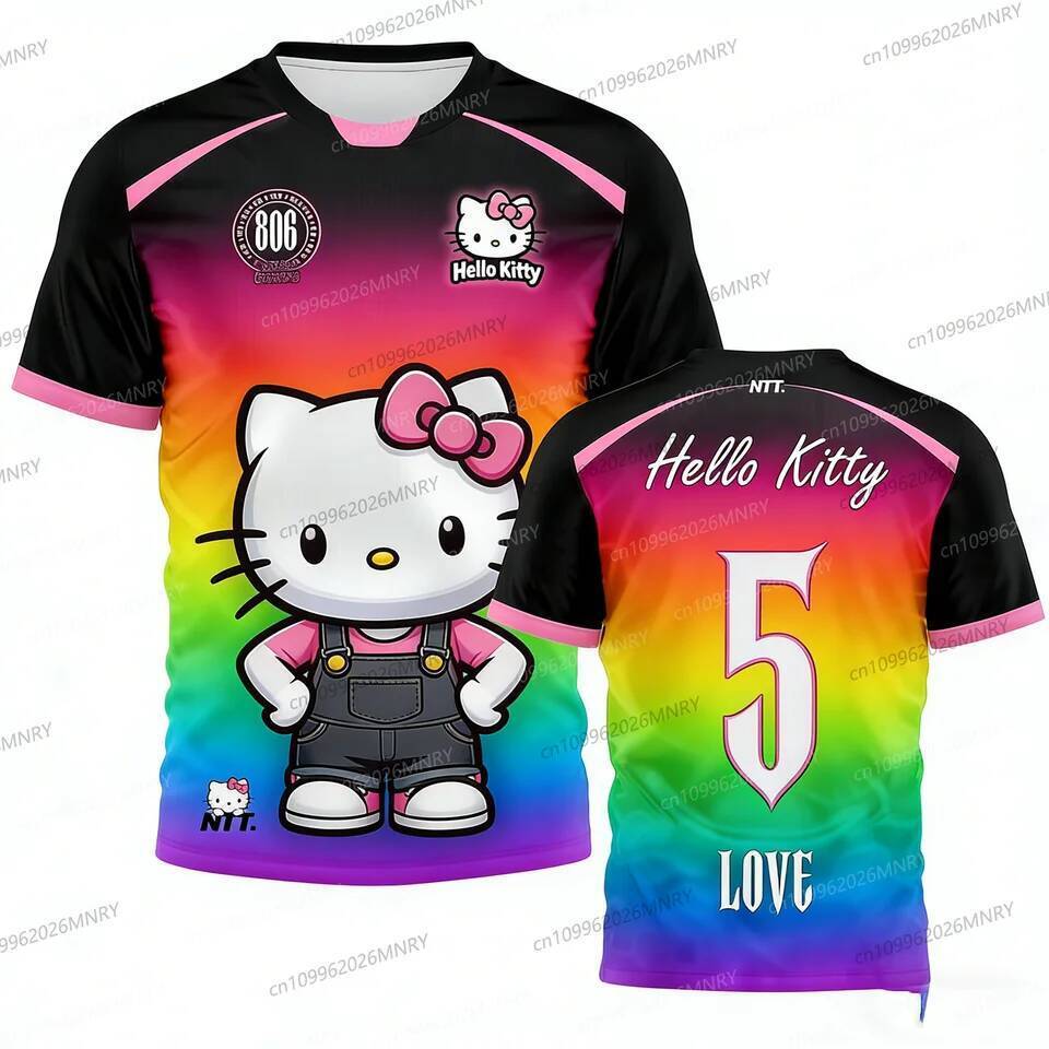Hello Kitty Jersey Y2K เด็ก Street Jersey ผู้ใหญ่ฤดูร้อนเด็ก Jersey Men Jersey Top พิเศษเสื้อฟุตบอลผ