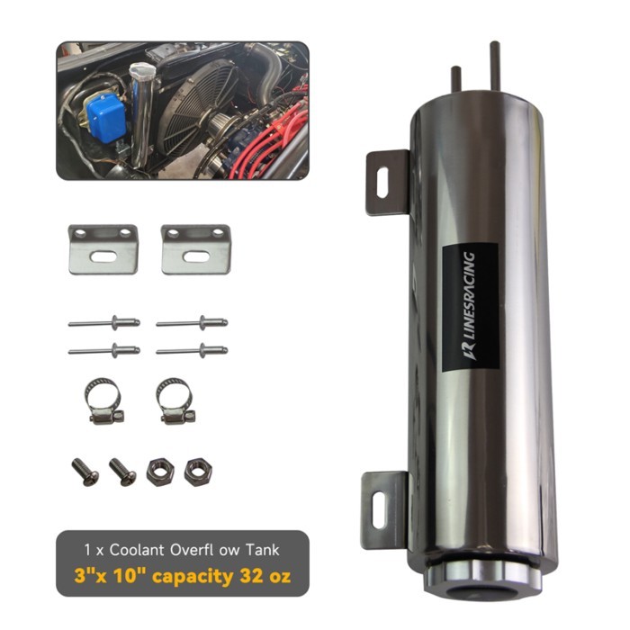 Universal 3x10 inch 32 oz  Polished Stainless Steel Overflow Tank Coolant Overflow Reservoir