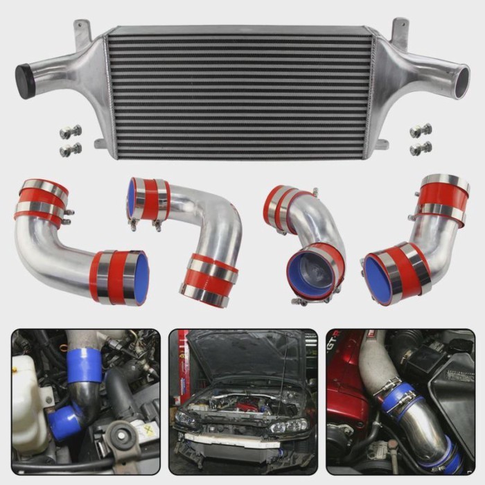Aluminum Front Mount Intercooler with Pipes Fits for Nissan Skyline R33 R34 GTR RB26DETT Black/Red/