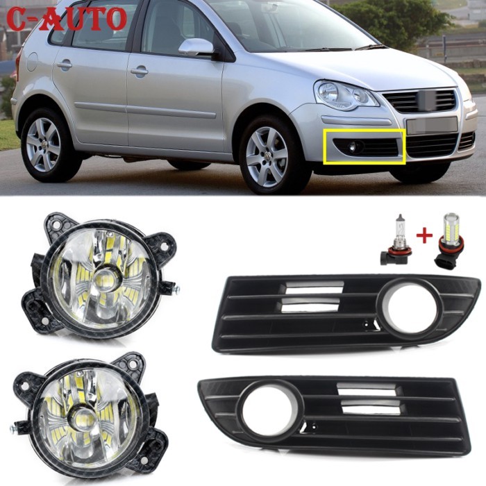 1pair Car Front Halogen LED Fog Lamp Fog Light + wire + Frame cover For VW Polo GTI 9N3 MK4 2005 20