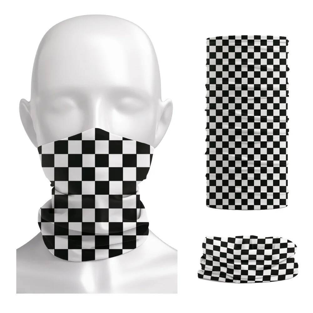 Checkered Ska พิมพ์แถบคาดศีรษะคออุ่น Gaiter Unisex Racing ขี่จักรยานผ้าพันคอ Ska Checkerboard Reggae
