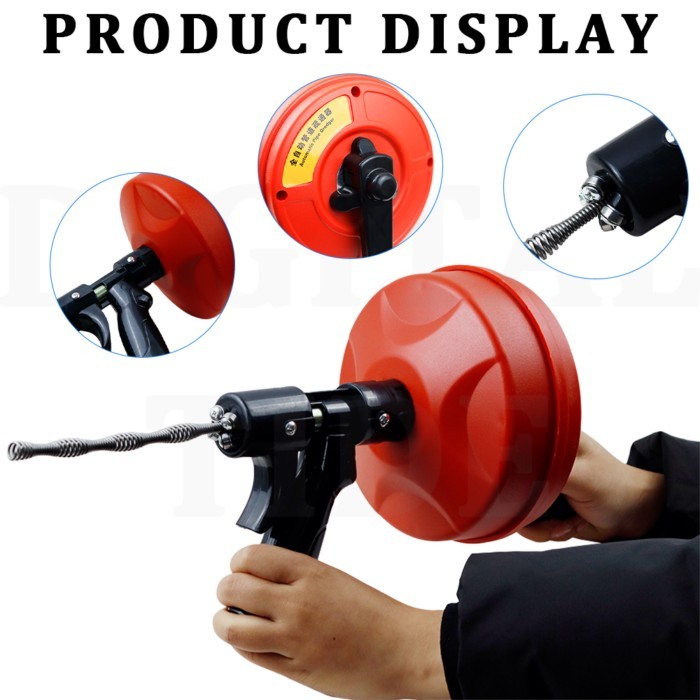 Drain Auger Manual-feeding Plumbing Snake with Drill Attachment Drain Clog Remover Toilet Sewer Pip
