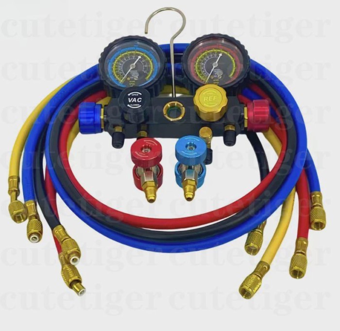 For Refrigerant Fluoride , Four-way Manifold Pressure for R134a R22 R410A R404 Refrigerant