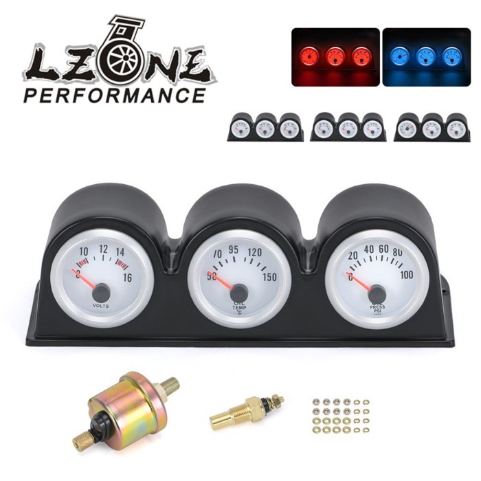 52MM 3 In 1 Oil Pressure Gauge Oil Temp Gauge Water Temp Gauge Voltmeter Tachometer Universal Tripl