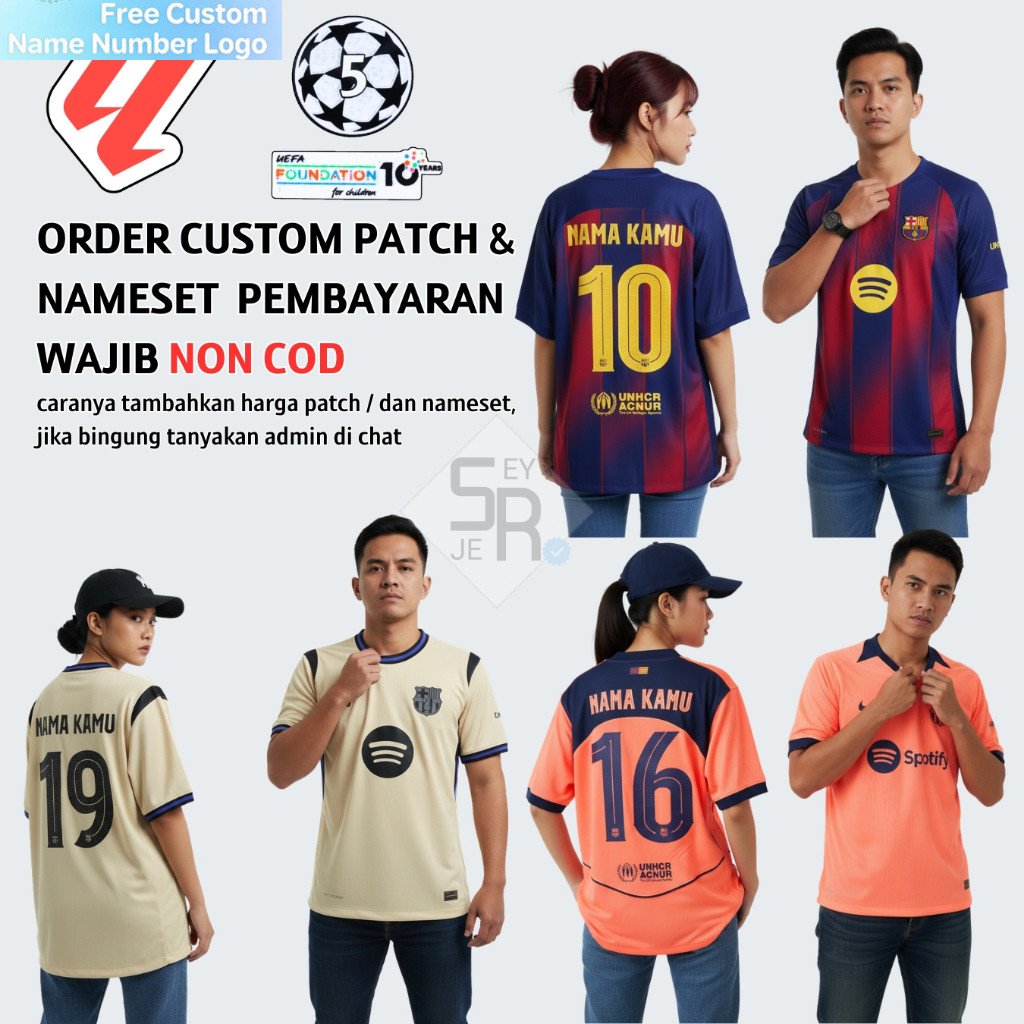 ฟุตบอลเจอร์ซีย์บ้านนอกและที่สามปี 2025/2026 สีแดงและสีส้ม พร้อมชื่อและหมายเลขกำหนดเอง สำหรับ UCL และ