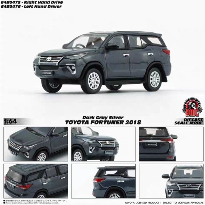BMC 1/64 Toyota Fortuner 2018 SUV Through the Car Model Decorative หางเสือขวา