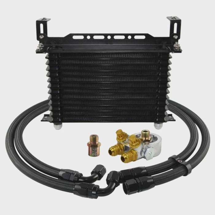 13 Row Engine Trust Oil Cooler w/ Thermostat 80 Deg / 170 F Oil Filter Adapter Kit Blue/ Black