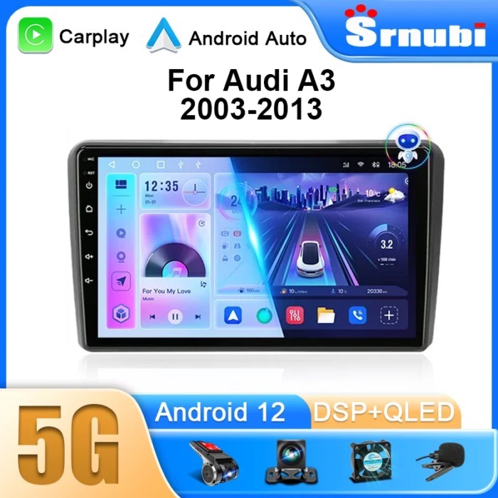 Srnubi 2 Din Android 12 Car Radio for Audi A3 8P S3 RS3 2003-2013 Multimedia Player Carplay Head Un