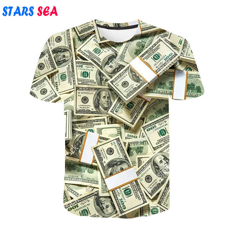 US Dollar 3D พิมพ์เสื้อยืดสําหรับชายเงินเงินสดกราฟิก T เสื้อ Dollar Bill Party รอบคอ Tops คอสเพลย์ S